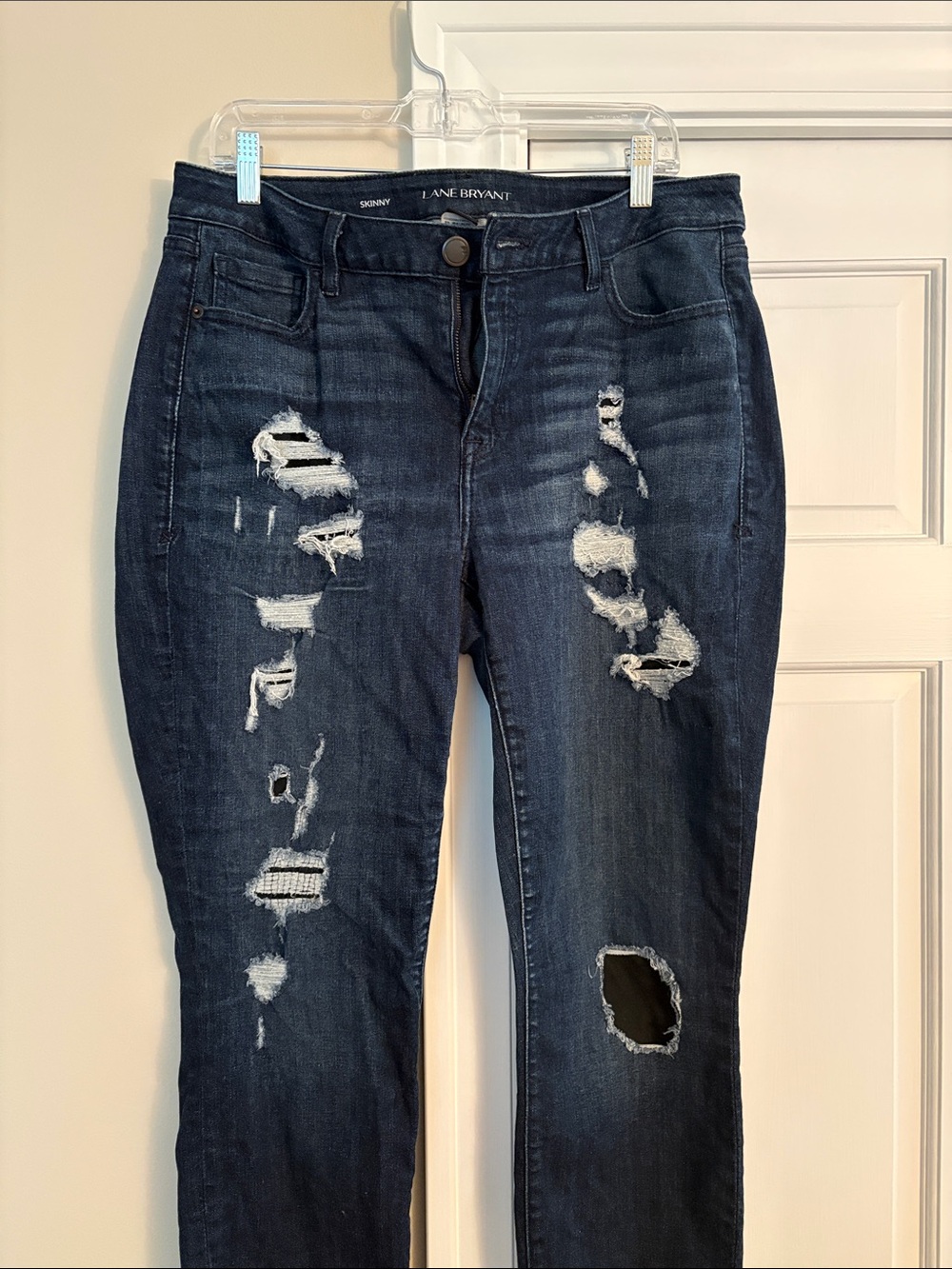Lane Bryant Distressed Skinny Jeans in Dark Blue Wash